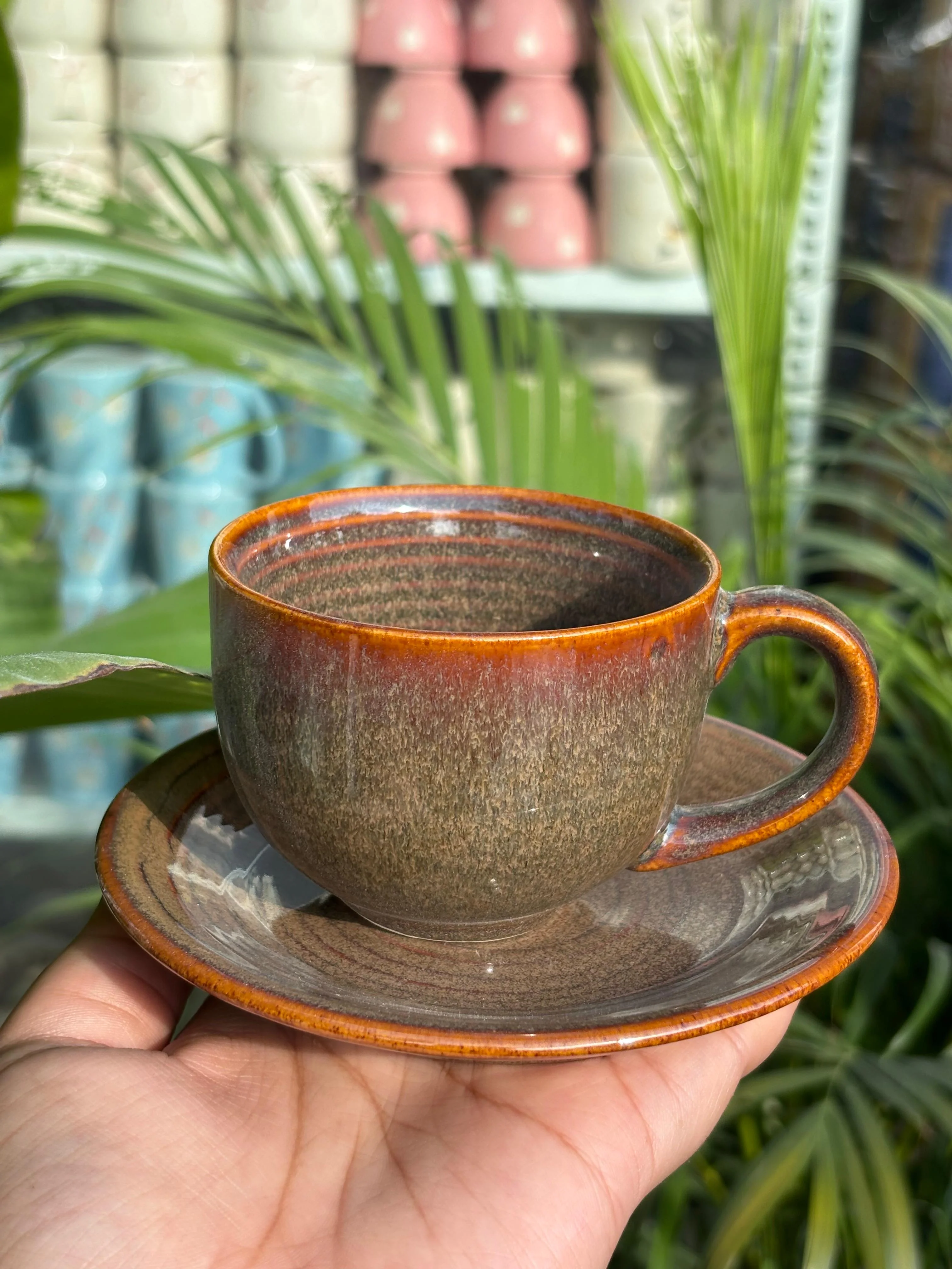 Dark Brown Cappuccino Cups with Saucers (Set of 2) - Image 2