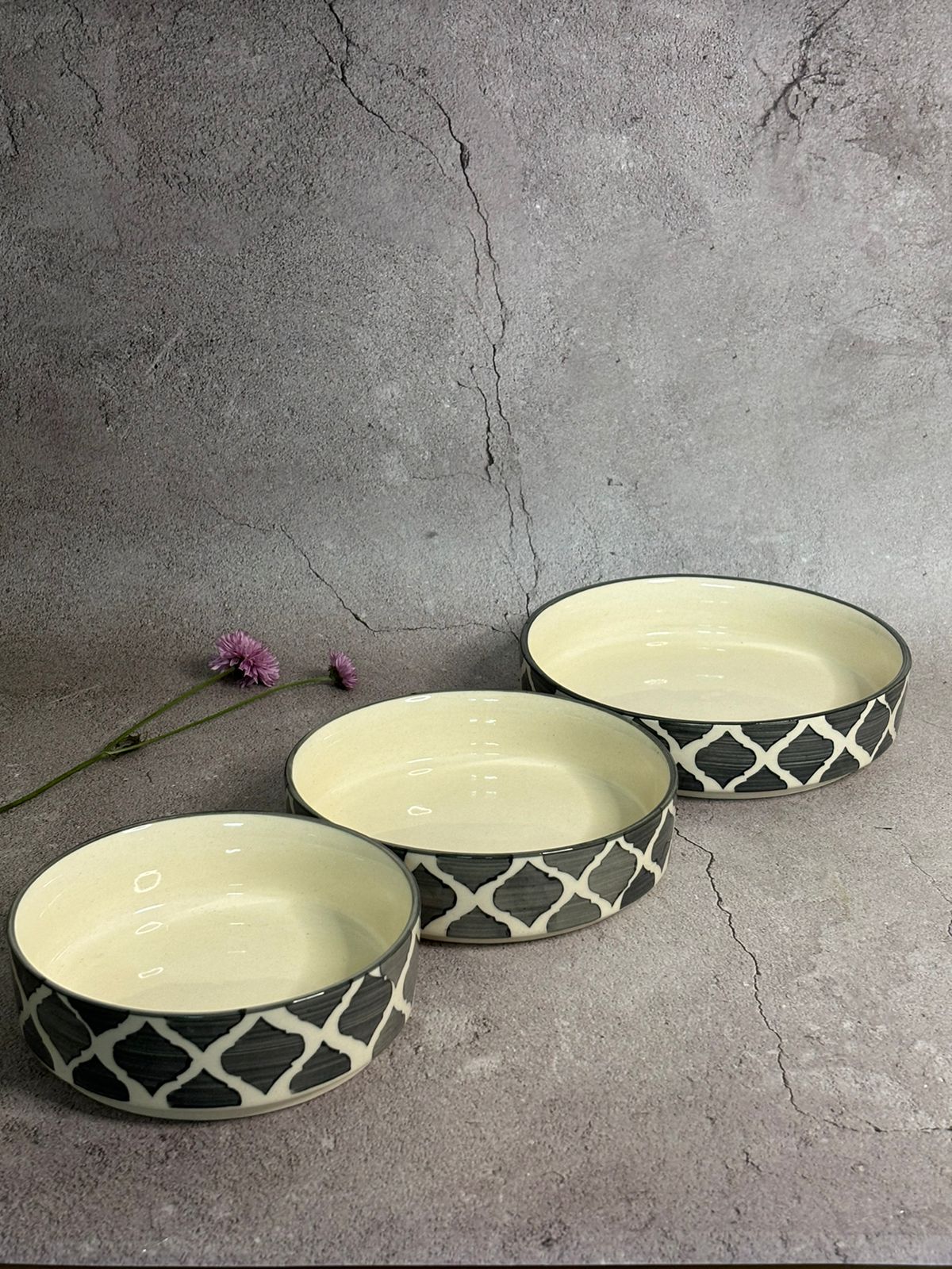 Grey Moroccan Pattern Serving Bowl Set (Set of 3) - Image 4