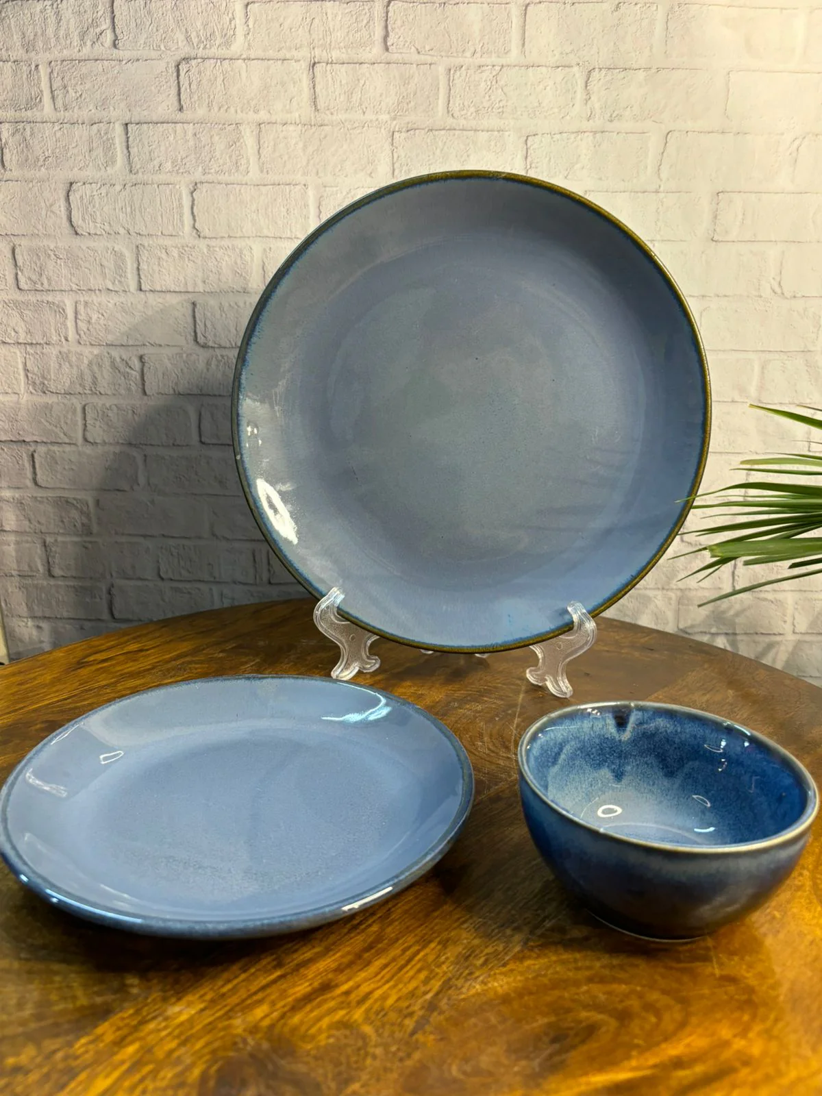 Metallic Blue Glaze Dinner Set (Set of 3) - Image 2