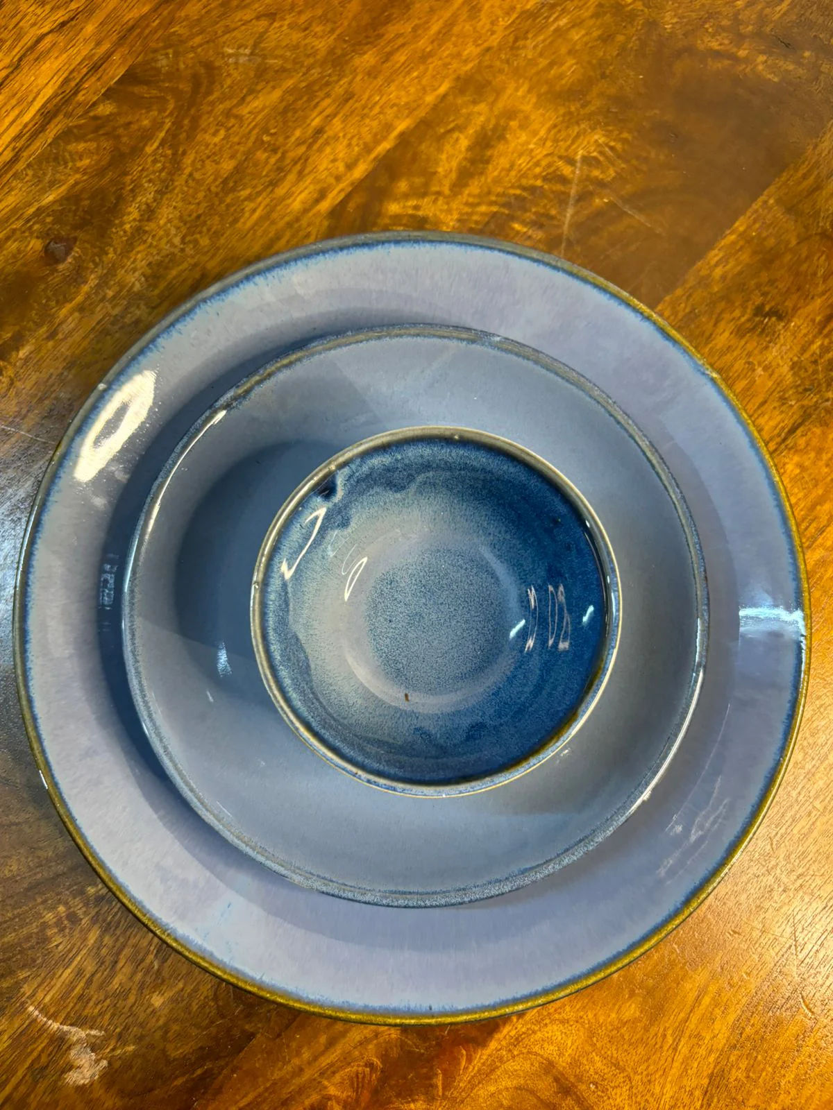 Metallic Blue Glaze Dinner Set (Set of 3)