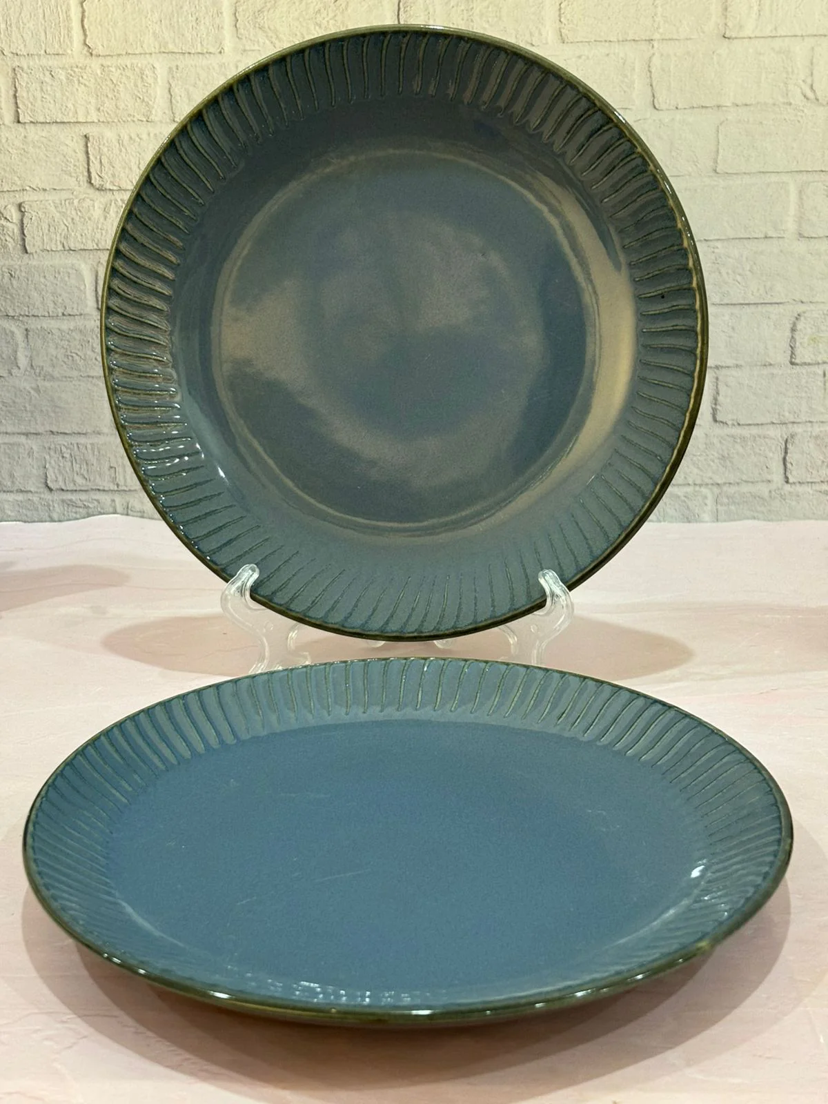 Metallic Blue Glaze with Lines Dinner Set (Set of 7) - Image 3