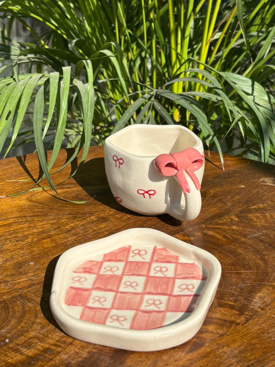 Pink Bow Coffee Mug & Saucer Set - Image 2
