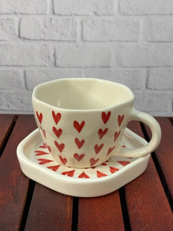 Red Heart & Evil Eye Coffee Mug Saucer Combo - Image 3