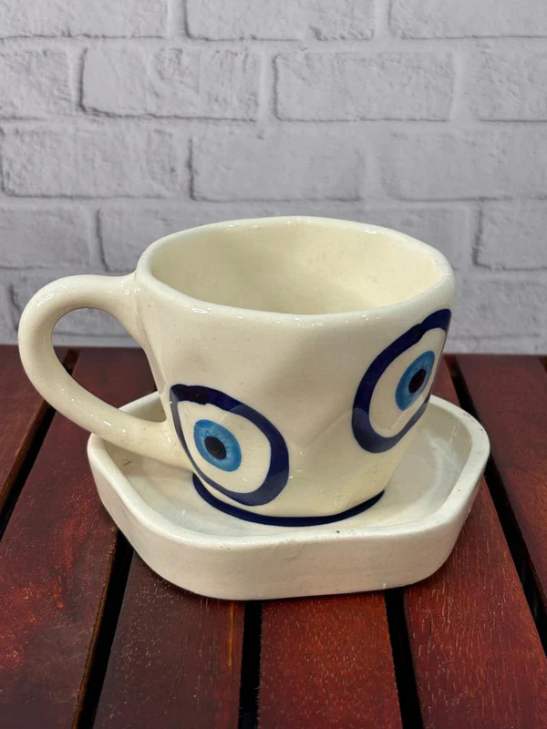 Red Heart & Evil Eye Coffee Mug Saucer Combo - Image 4