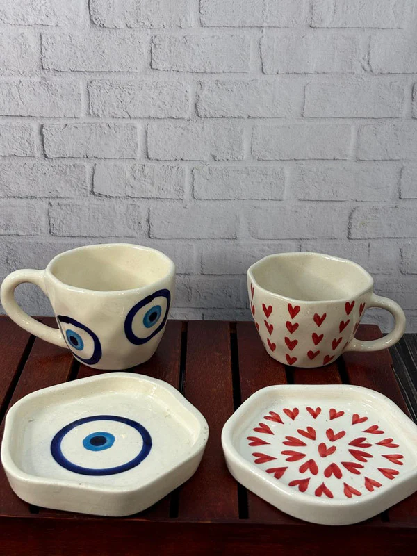 Red Heart & Evil Eye Coffee Mug Saucer Combo - Image 5