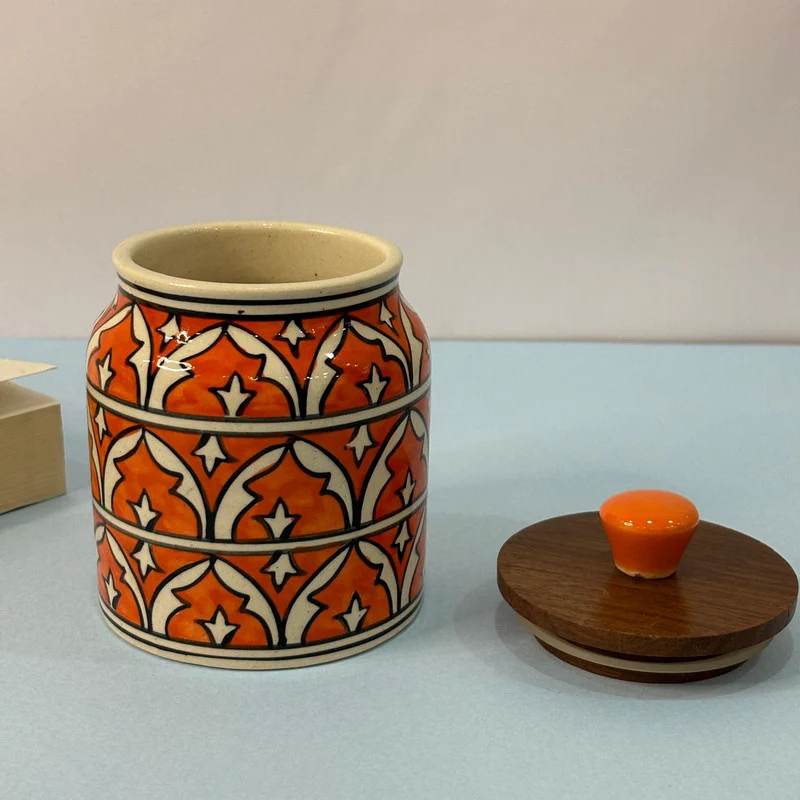 Orange Multi Floral Medium Size Air-tight Jar - Image 3
