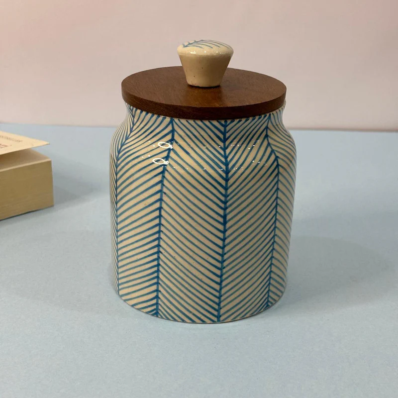 Mint Green Lines Pattern Air-tight Jar - Image 3