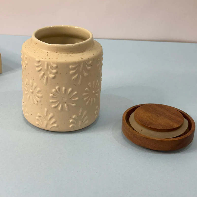 White Embossed Floral Air-tight Jar - Image 4