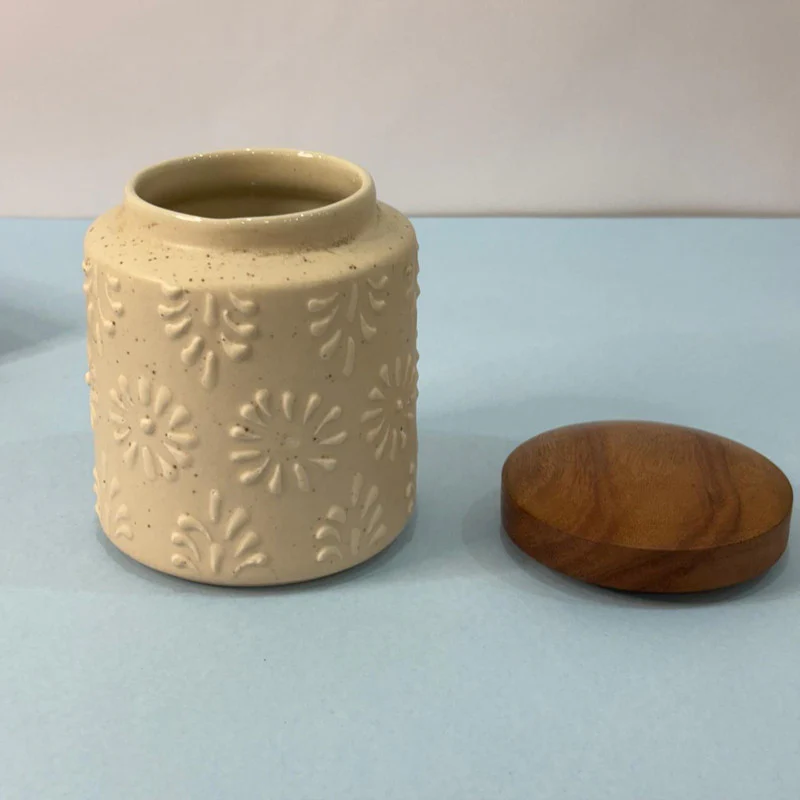White Embossed Floral Air-tight Jar - Image 5