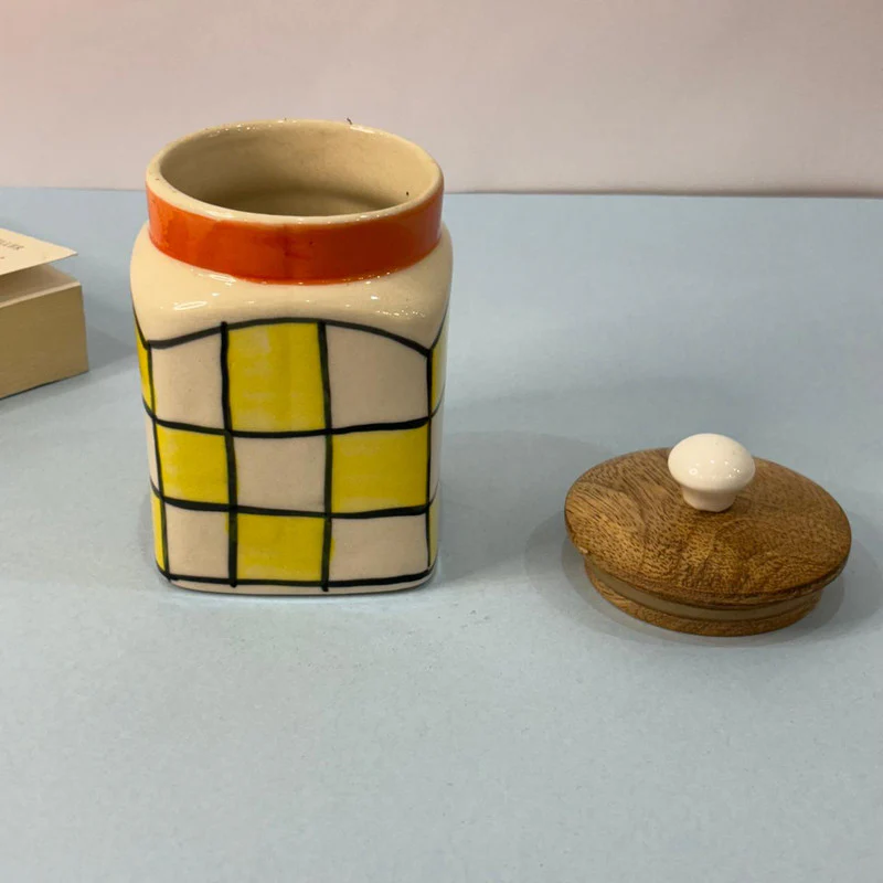 Yellow White Checkered Air-tight Jar - Image 3