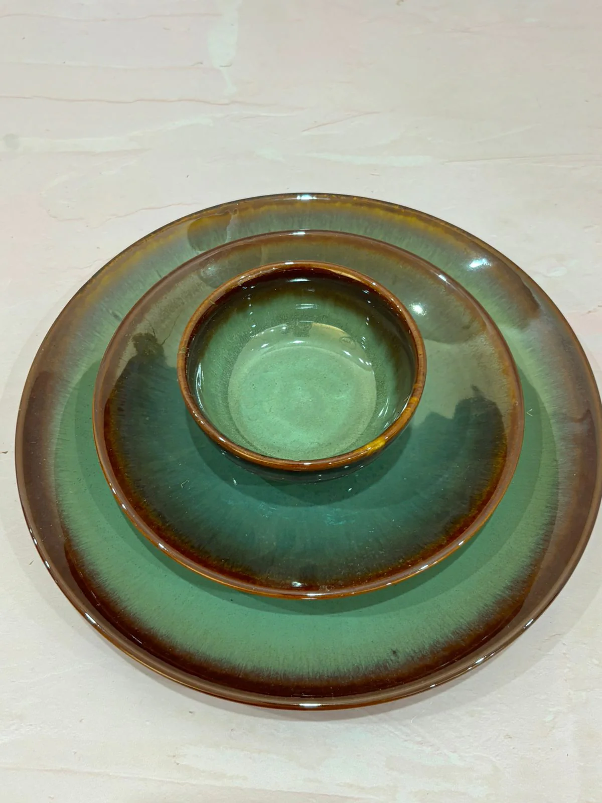 Brown Green Glaze Dinner Set (Set of 18) - Image 3