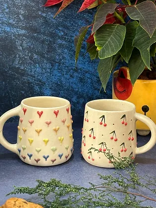 3D Cherry & Colorful Heart Coffee Mug Combo set of 2 - Image 3